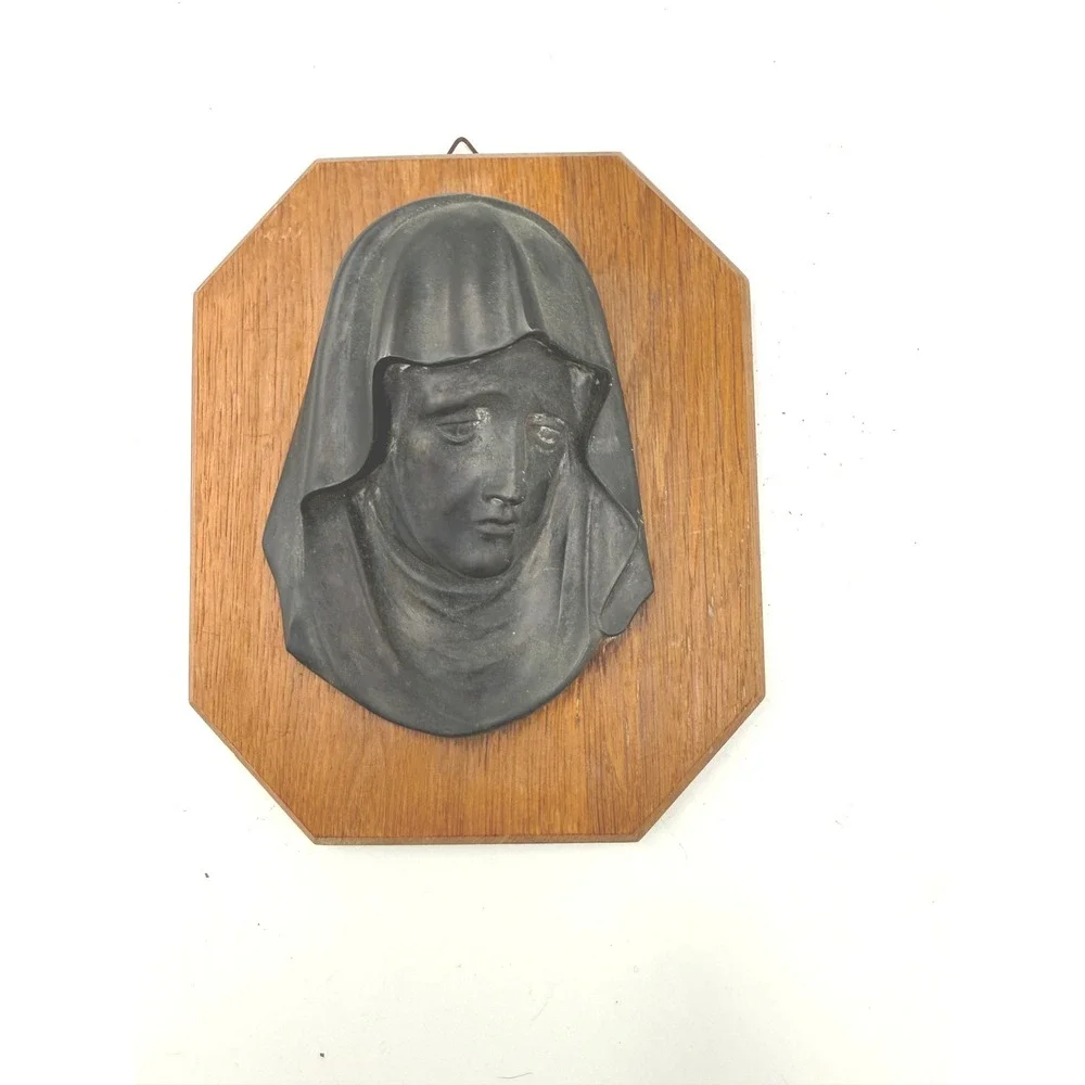 Unbranded Virgin Mary Wall Plaque Religious Art 8.5in Black Wood Base Relief